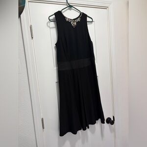 Ralph Lauren Black Midi Dress with Embellished Neckline